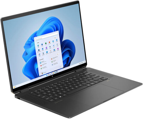 HP Spectre 16-AA0013DX laptop with 16-inch 120Hz WQXGA touchscreen, Intel Core Ultra 7 processor, 16GB RAM, 1TB SSD, and Intel Arc graphics in Nightfall Black color.