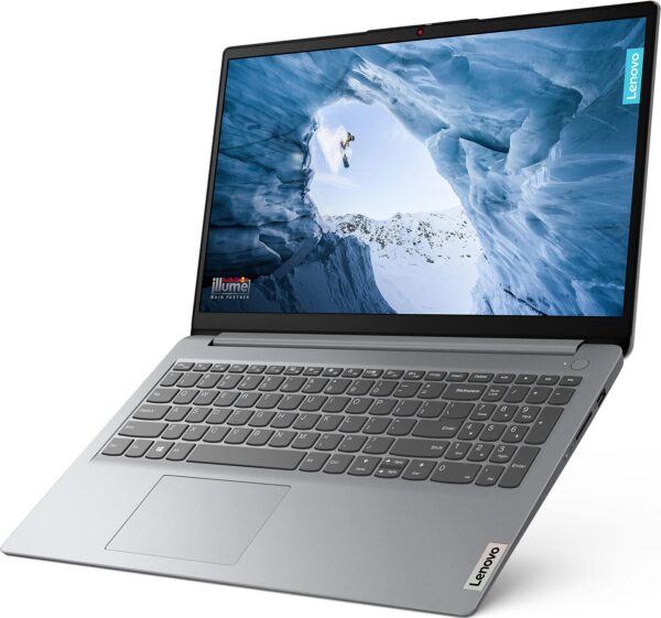 Lenovo IP1 15AMN7 laptop with AMD Ryzen 5 7520U, 16GB DDR5 RAM, 256GB NVMe SSD, 15.6-inch FHD display, and AMD Radeon 610M graphics running Windows 11.